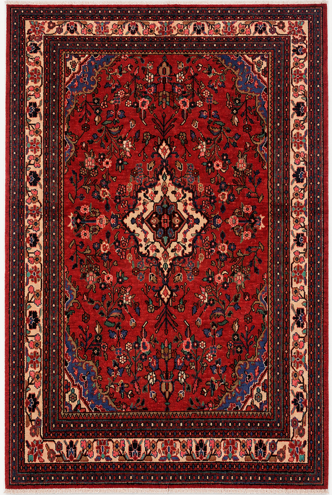 Handmade Persian Wool Area Rug 7x10 - Red Floral Medallion Persian Style Rug - Exact Size 9'3" x 6'7" - KBHM-690