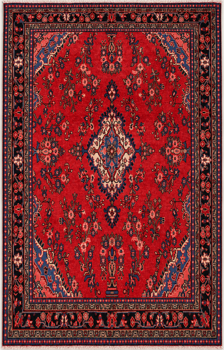 Handgemaakt Perzisch wollen vloerkleed 213x305 cm - Rood bloemrijk medaillon Perzische stijl kleed - Exacte maat 292 cm x 211 cm - KBHM-687