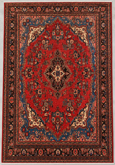 Handgemaakt Perzisch wollen vloerkleed 7x10 - Rood, blauw & ivoor traditioneel medaillon Perzisch stijl kleed - Exacte afmeting 312 cm x 213 cm - KBHM-1027