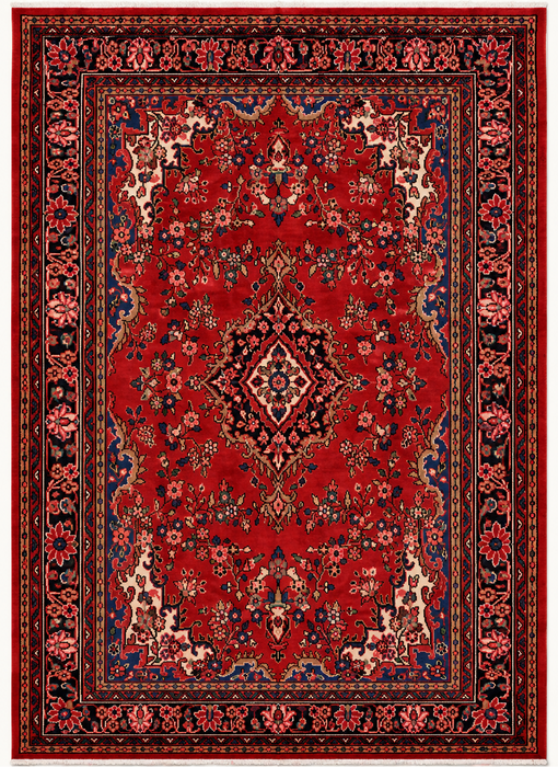 Handgemaakt Perzisch wollen vloerkleed 210x300 - Rood & marineblauw bloemenmedaillon Perzisch stijl kleed - Exacte afmeting 302 cm x 211 cm - KBHM-1024
