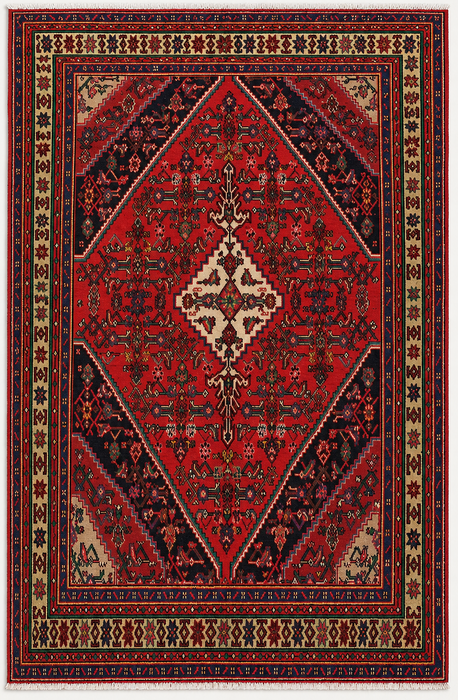 Handgemaakt Perzisch wollen vloerkleed 7x10 - Rood medaillon Perzische stijl tapijt - Exacte afmeting 9'8" x 6'11" - KBHM-952