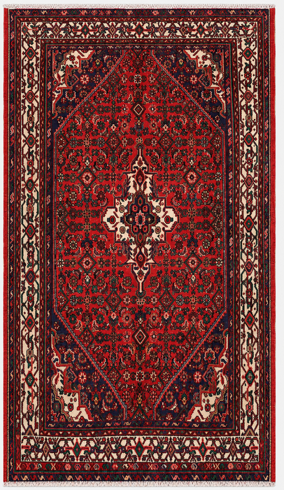 Handgemaakt Perzisch wollen vloerkleed 7x10 - Rood Perzisch tapijt met medaillon en ivoorkleurige rand - Exacte afmeting 10'5" x 7'0" - KBHM-838