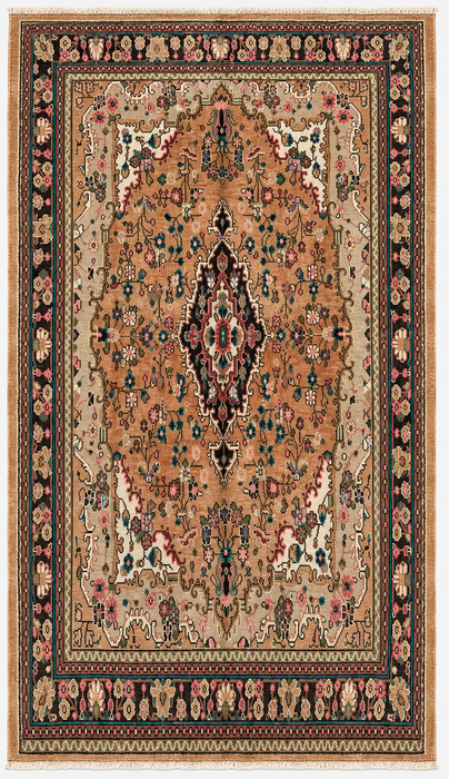 Handgemaakt Perzisch wollen vloerkleed 213x305 cm - Beige Perzisch stijl kleed met bloemmotief en ivoren rand - Exacte afmeting 279 cm x 211 cm - KBHM-837