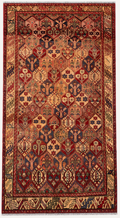 Handgemaakt Perzisch wollen vloerkleed 213x305 cm - Rood Perzisch tapijt met zeshoekig tuinpatroon en ivoorkleurige rand - Exacte afmeting 282 cm x 191 cm - KBHM-830