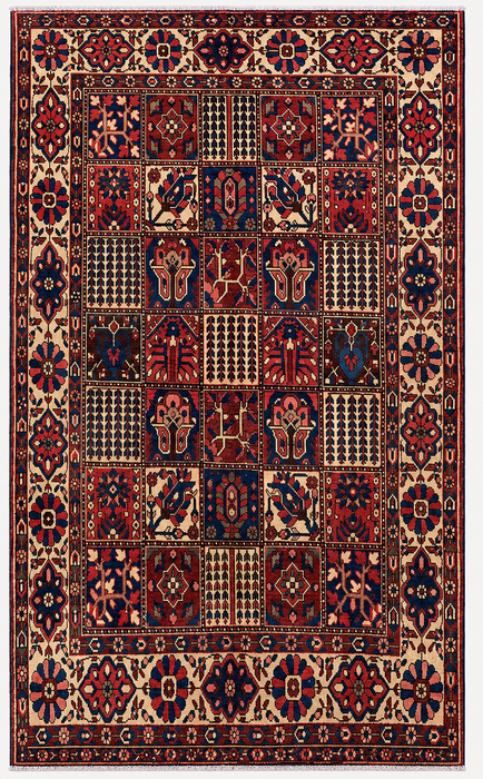Handgemaakt Perzisch wollen vloerkleed 215x300 - Perzisch stijl tapijt met rode panelen en ivoorkleurige rand - Exacte afmeting 302 cm x 218 cm - KBHM-829