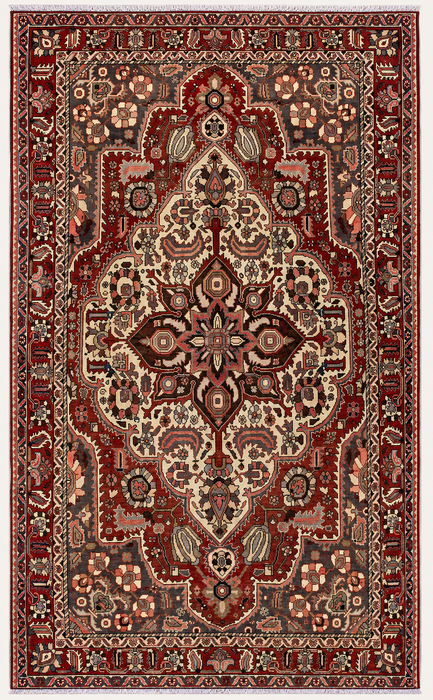 Handgemaakt Perzisch wollen vloerkleed 210x300 - Rood Perzisch stijl kleed met medaillon en ivoorkleurig midden - Exacte afmeting 299 cm x 200 cm - KBHM-826