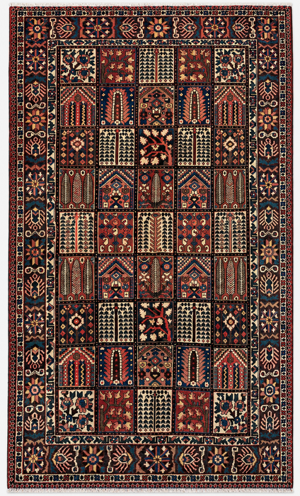 Handgemaakt Perzisch wollen vloerkleed 213x305 - Perzisch tapijt met rood paneel en marineblauwe & ivoorkleurige rand - Exacte afmeting 315 cm x 208 cm - KBHM-825