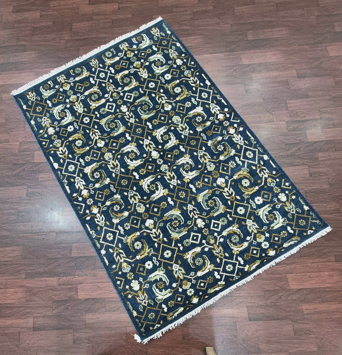 5.6x8ft. Hand knotted Oriental  Herati  design  Pure hand spun wool carpet, Dark Blue colour