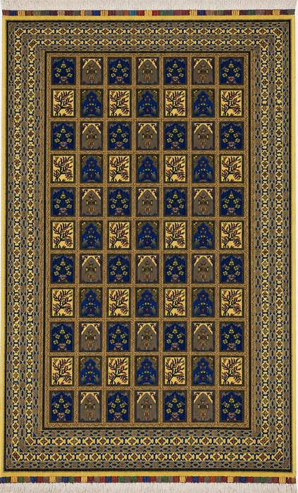 Handmade Four Season Wool Area Rug 7x10 - Blue/Red/Beige Four Season Panel Persian Style Rug - Exact Size 6'9" x 10'0" - KBHM-7843