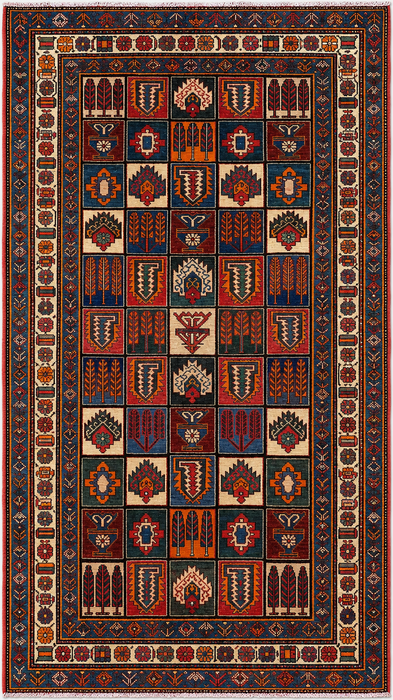 Handmade Persian Wool Area Rug 7x10 - Multicolor Traditional Persian Style Rug with Red & Rust Accents - Exact Size 9'4" x 6'6" - KBHM-1127