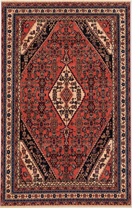 Handgemaakt Perzisch wollen vloerkleed 213x305 cm - Traditioneel Perzisch tapijt met medaillon in koraal, ivoor & marineblauw - Exacte afmeting 287 x 203 cm - KBHM-1200