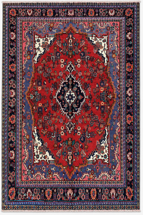 Handgemaakt Perzisch wollen vloerkleed 210x300 - Rood, blauw & ivoor bloemrijk medaillon Perzische stijl vloerkleed - Exacte afmeting 302 cm x 211 cm - KBHM-696