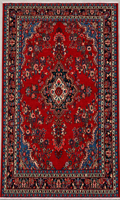 10'0 x 7'1 Hand-Knotted Persian Wool Rug - Red Floral Medallion Persian Style Rug - KBHM-989