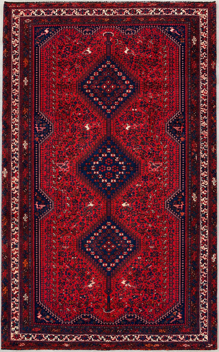 Handgeweven Perzisch wollen karpet 7x10 - Traditioneel Perzisch tapijt met medaillon in rood, marineblauw & ivoor - Exacte afmeting 310 cm x 188 cm (10'2" x 6'2") - KBHM-1143