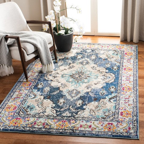 Vintage Medaillon Vloerkleed – Marineblauw / Turkoois Multi – 244 x 335 cm
