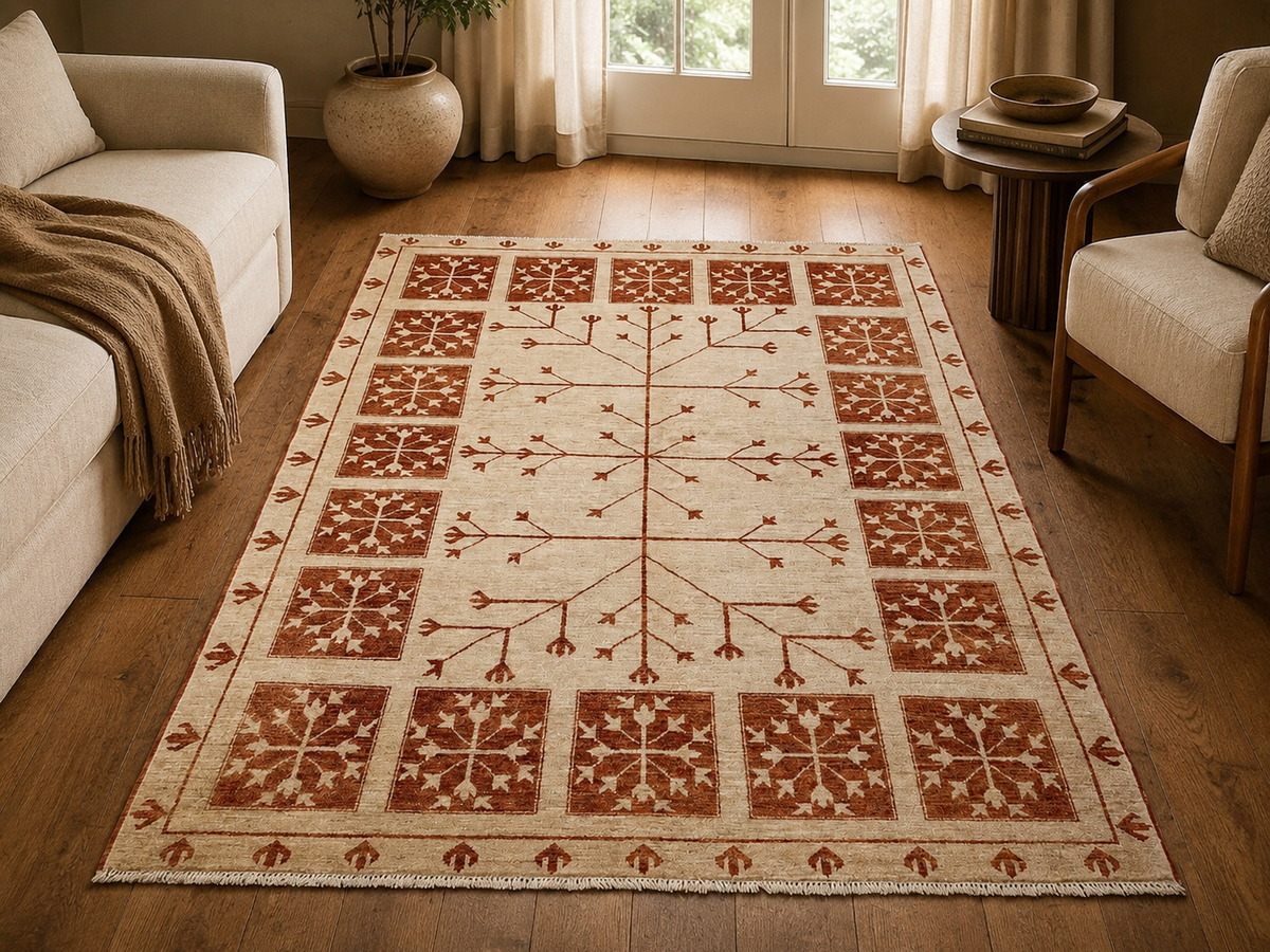 Handgemaakt Perzisch wollen vloerkleed 7x10 room styling example