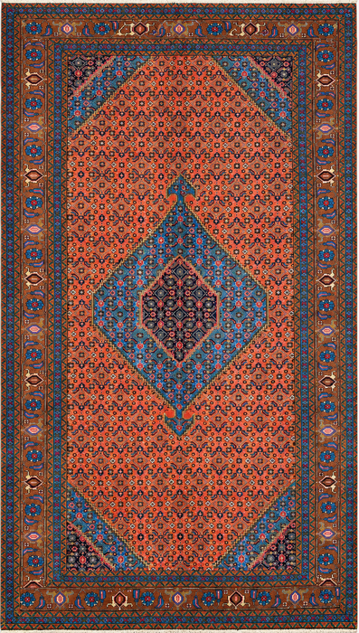 Handgemaakt Perzisch wollen vloerkleed 213x305 cm - Perzisch stijl kleed met medaillon in roze, blauw & bruin - Exacte afmeting 310 cm x 196 cm - KBHM-714