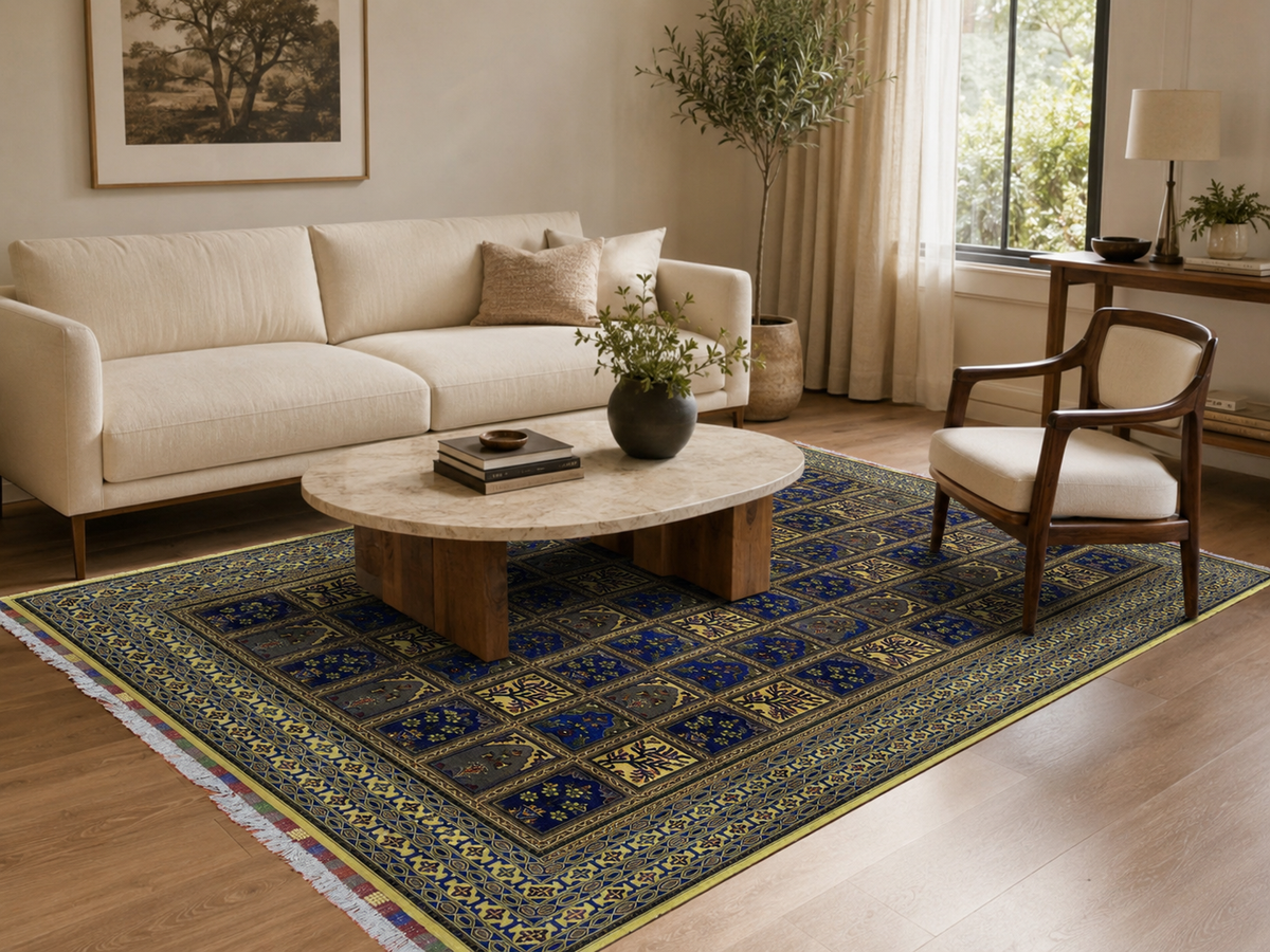6'9" x 10'0" Handmade Persian Wool Rug styled in a room
