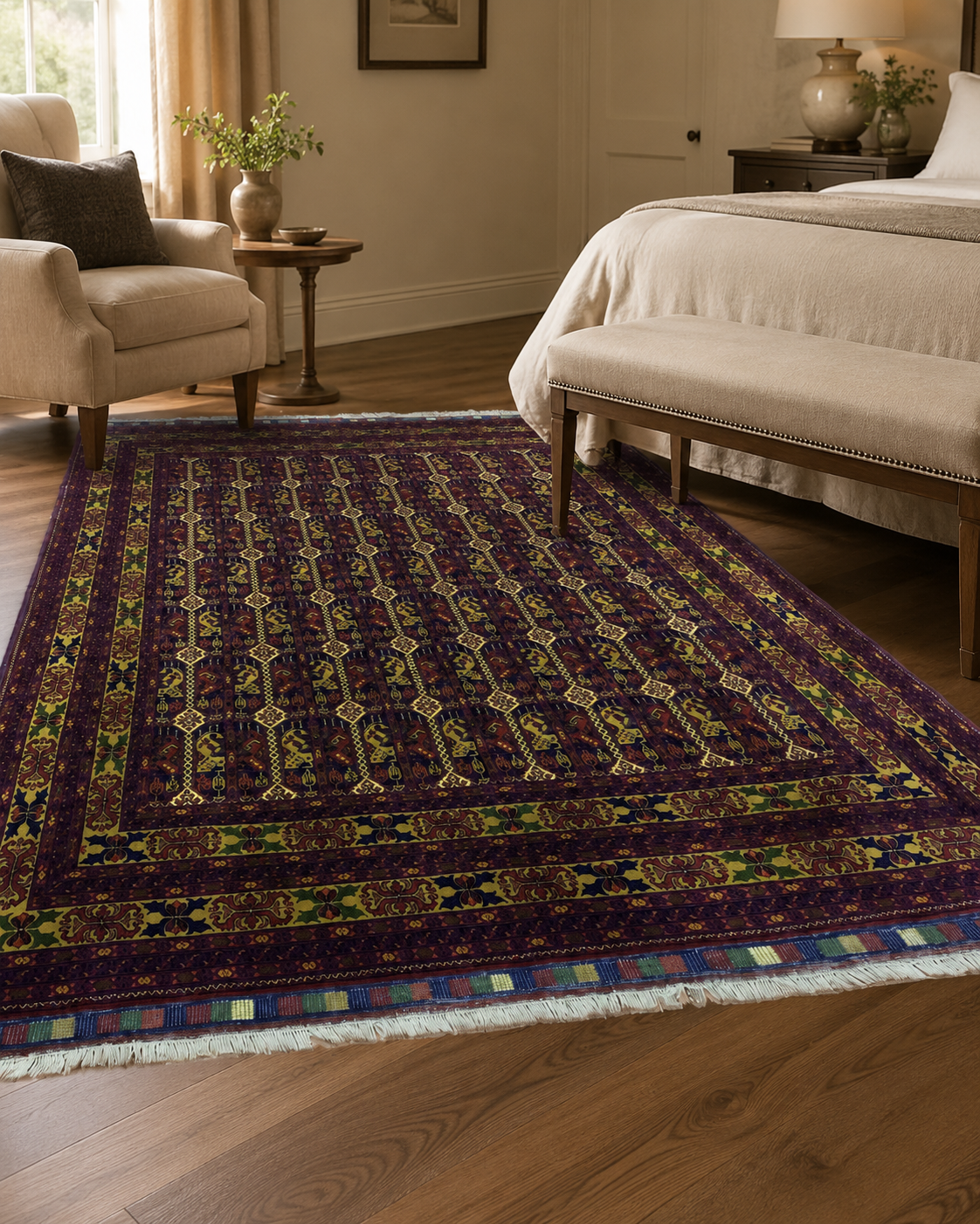 Handgemaakt Perzisch wollen vloerkleed 7x10 room styling example