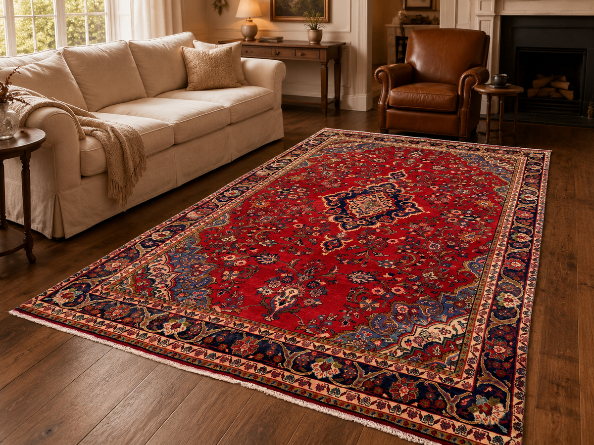 Handgemaakt Perzisch wollen vloerkleed 213x305 cm room styling example