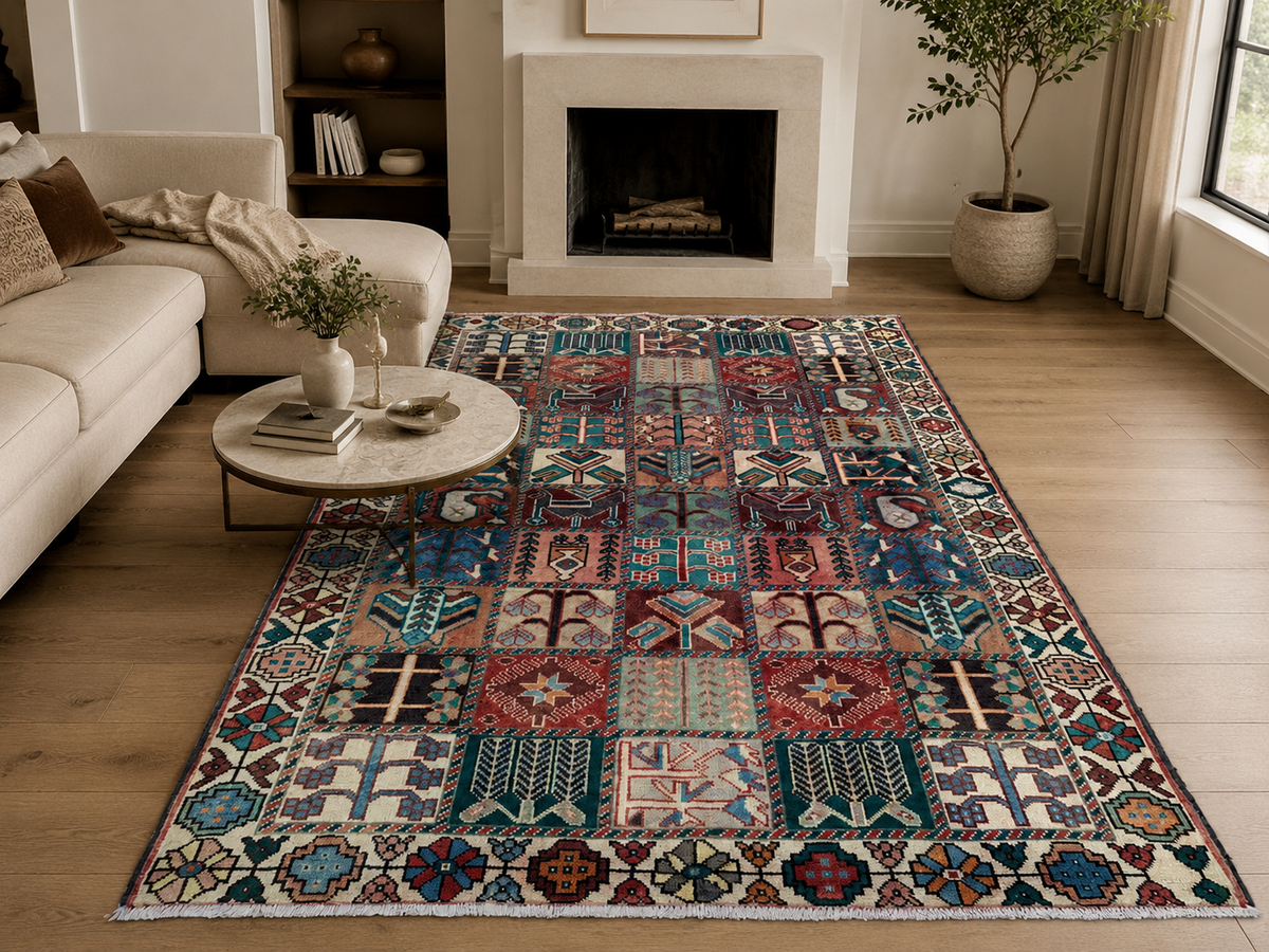 9'4" x 5'9" Handmade Persian Wool Rug styled in a room