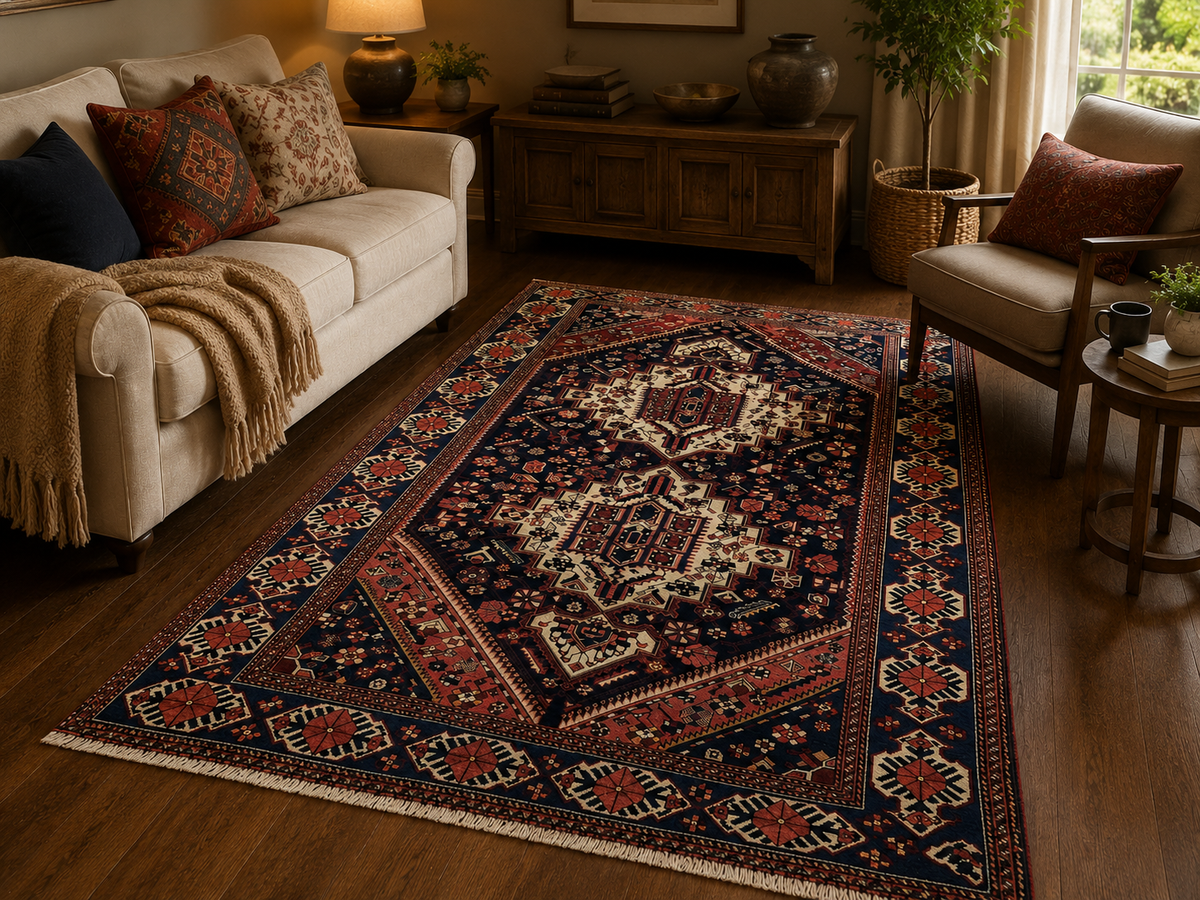 Handgemaakt Perzisch wollen vloerkleed 7x10 room styling example
