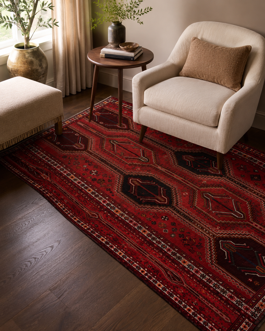 Handgemaakt Perzisch wollen vloerkleed 7x10 room styling example