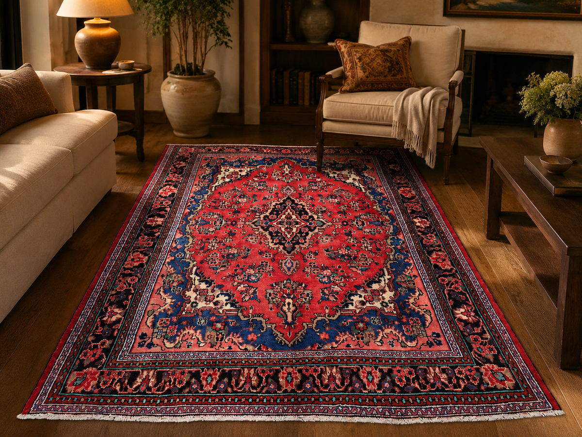 Handgemaakt Perzisch wollen vloerkleed 213x305 cm room styling example