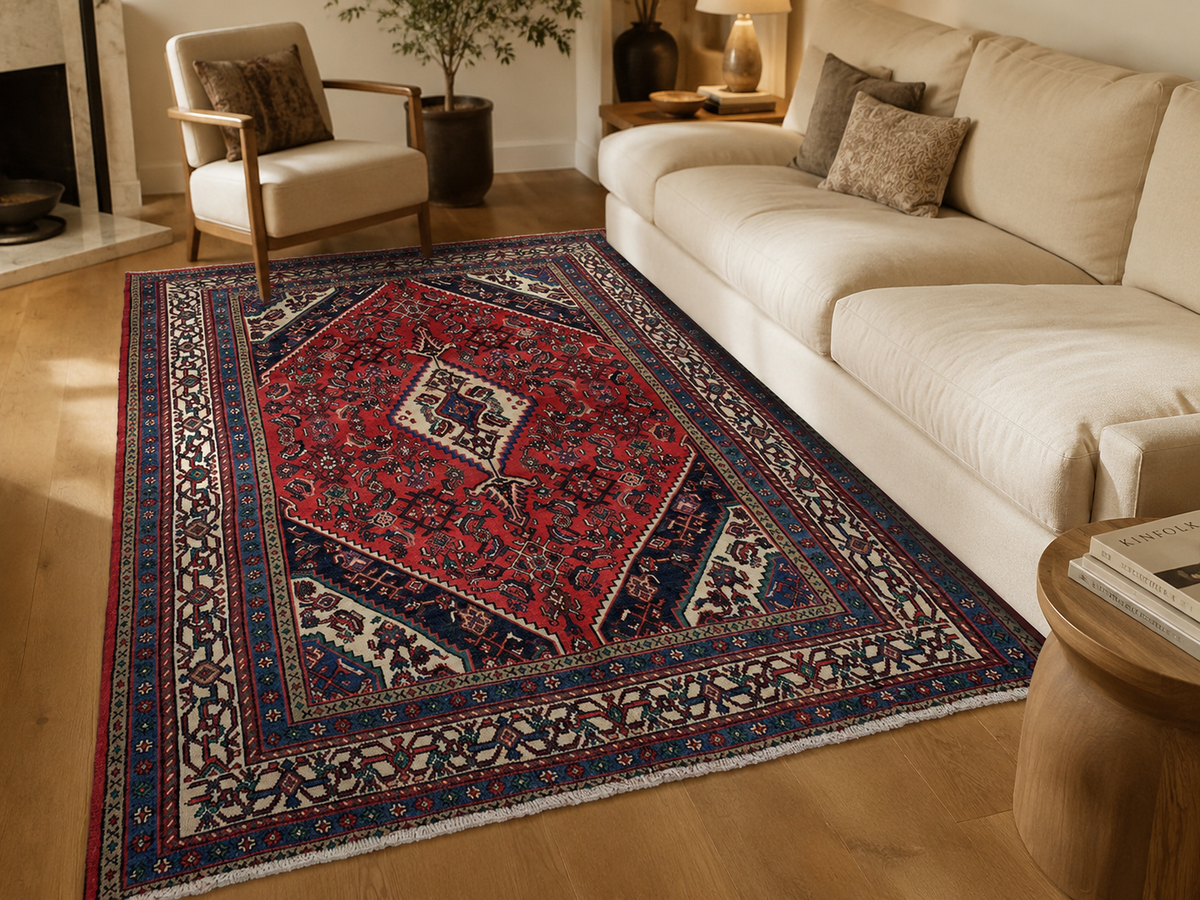 Handgemaakt Perzisch wollen vloerkleed 7x10 room styling example