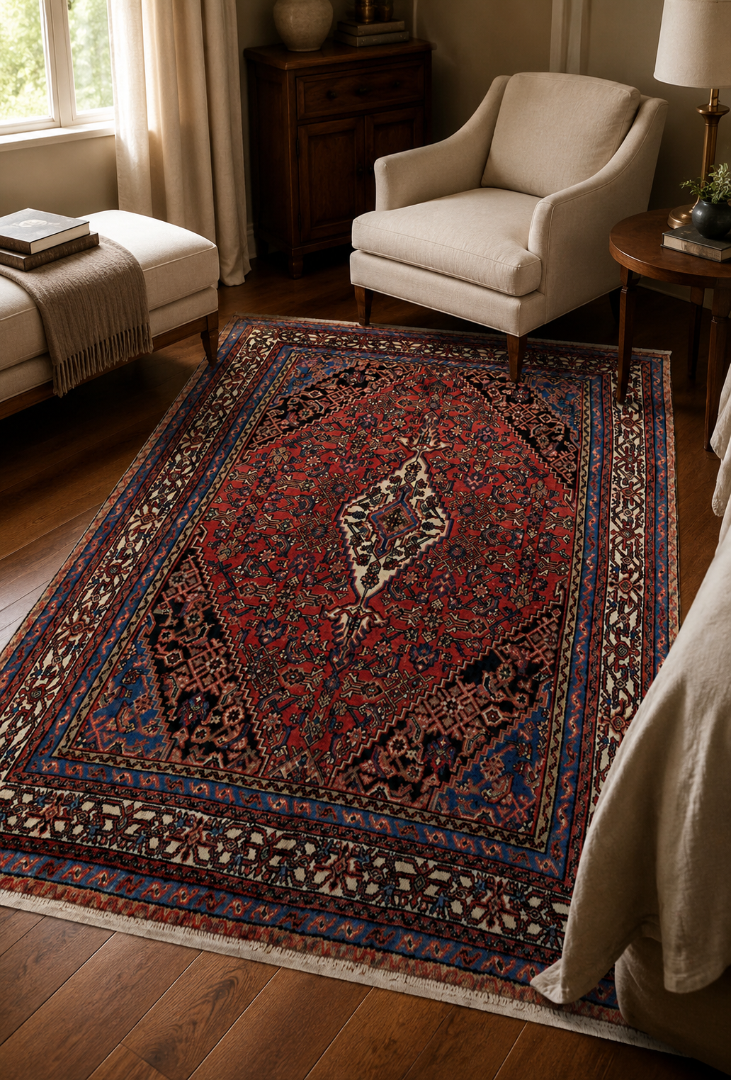 Handgeweven Perzisch wollen vloerkleed 213x305 cm room styling example