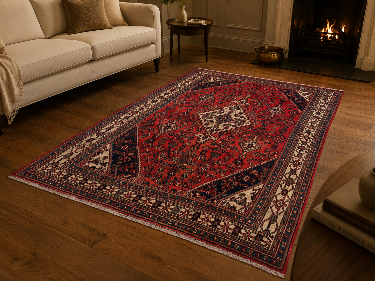 Handgemaakt Perzisch wollen vloerkleed 7x10 room styling example