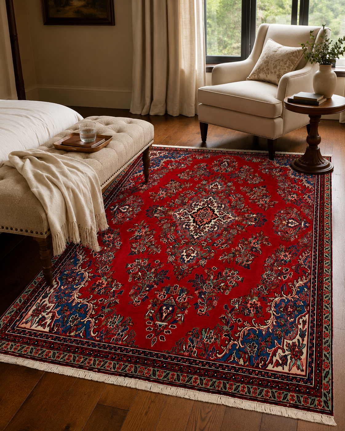 Handgemaakt Perzisch wollen vloerkleed 7x10 room styling example