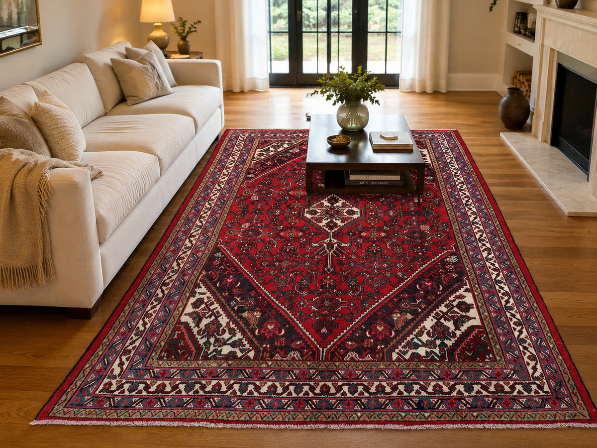 9'10" x 6'11" Handmade Persian Wool Rug styled in a room
