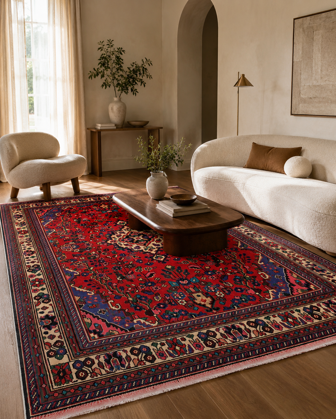 Handgeweven Perzisch wollen karpet 7x10 styled in a room