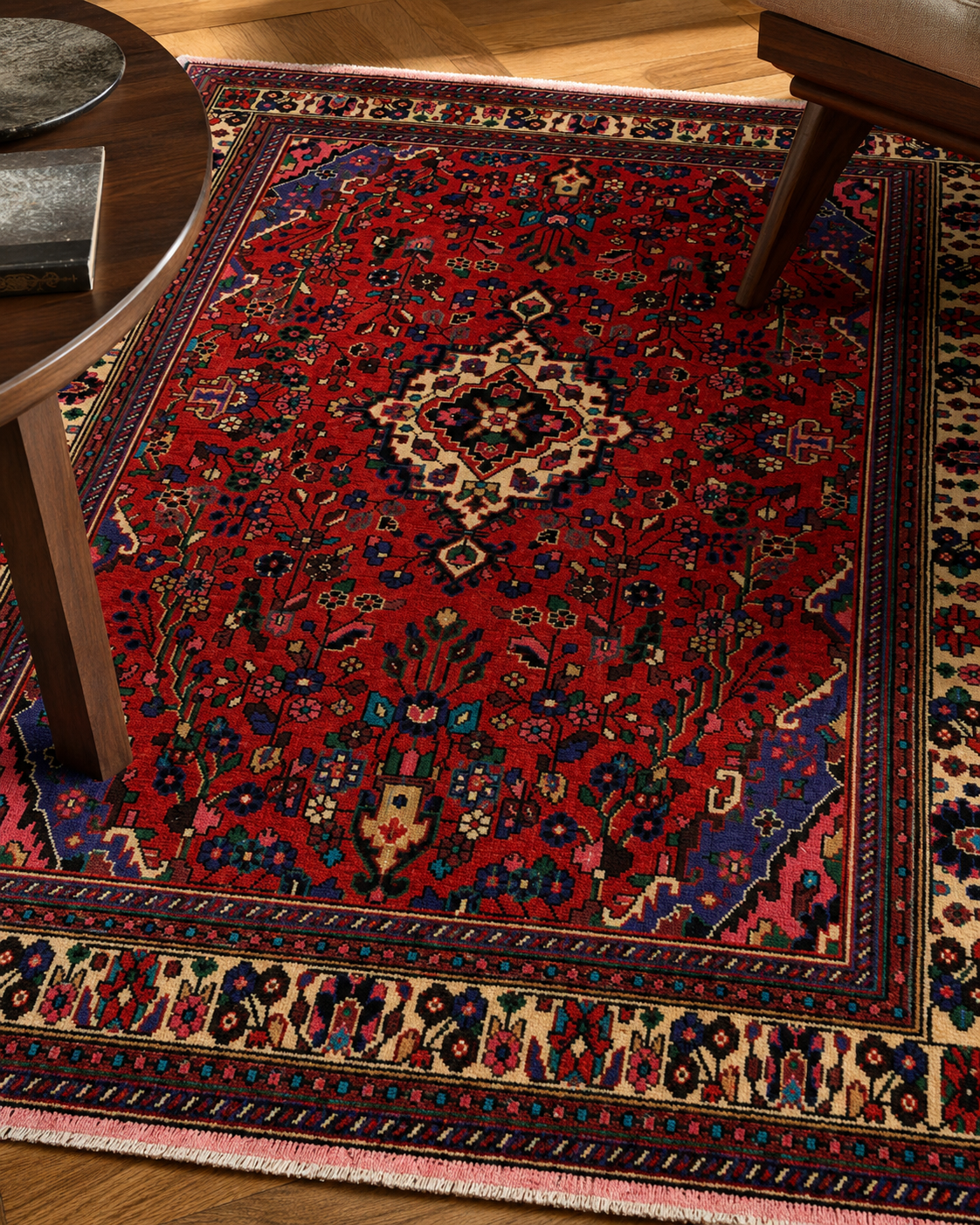 Handgeweven Perzisch wollen karpet 7x10 wool texture and pattern detail
