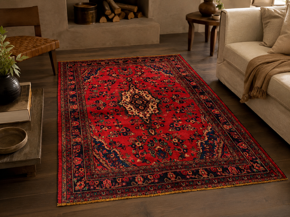 Handgemaakt Perzisch wollen vloerkleed 7x10 room styling example
