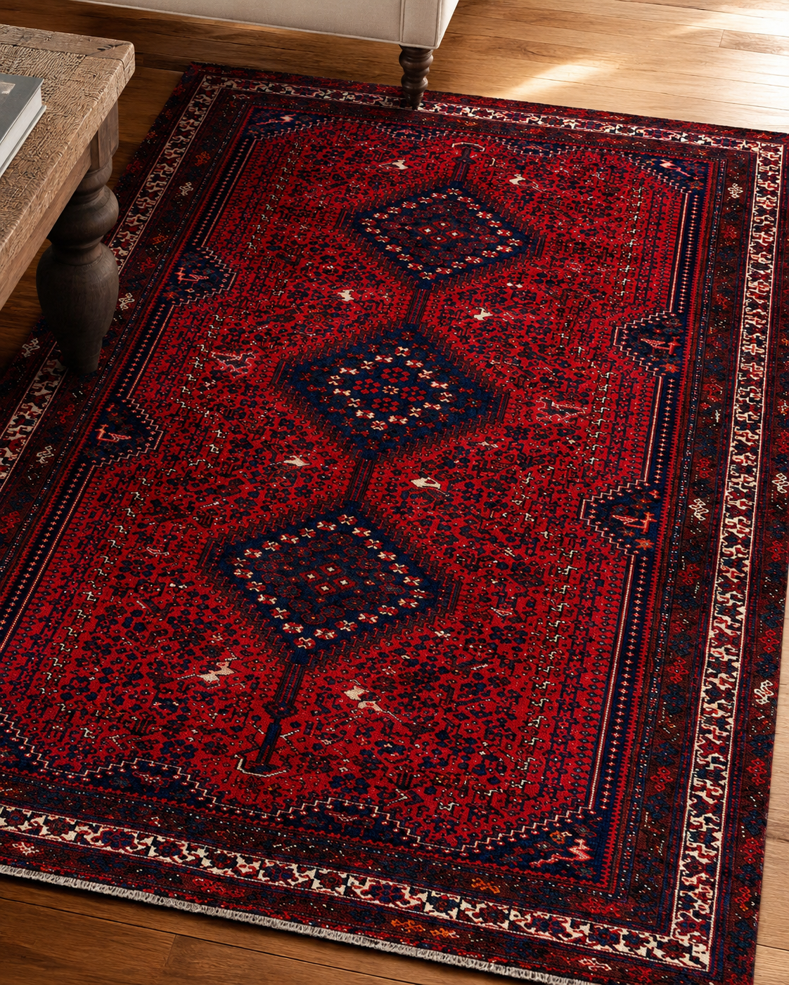 Handgeweven Perzisch wollen karpet 7x10 wool texture and pattern detail
