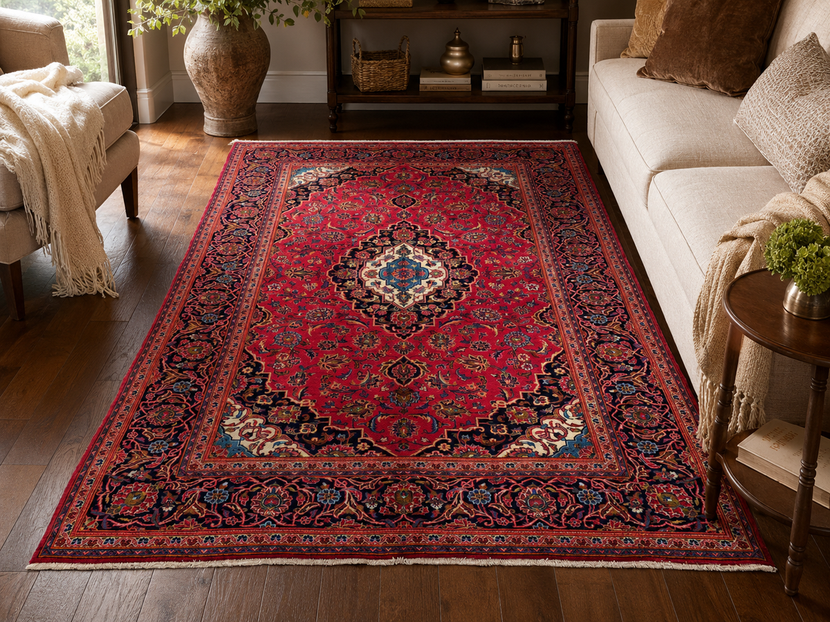 Handgemaakt Perzisch wollen vloerkleed 213x305 cm room styling example