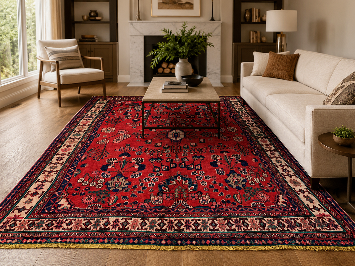 10'1" x 6'9" Handmade Persian Wool Rug styled in a room