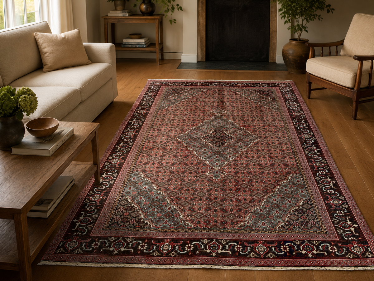 Handgemaakt Perzisch wollen vloerkleed 7x10 room styling example