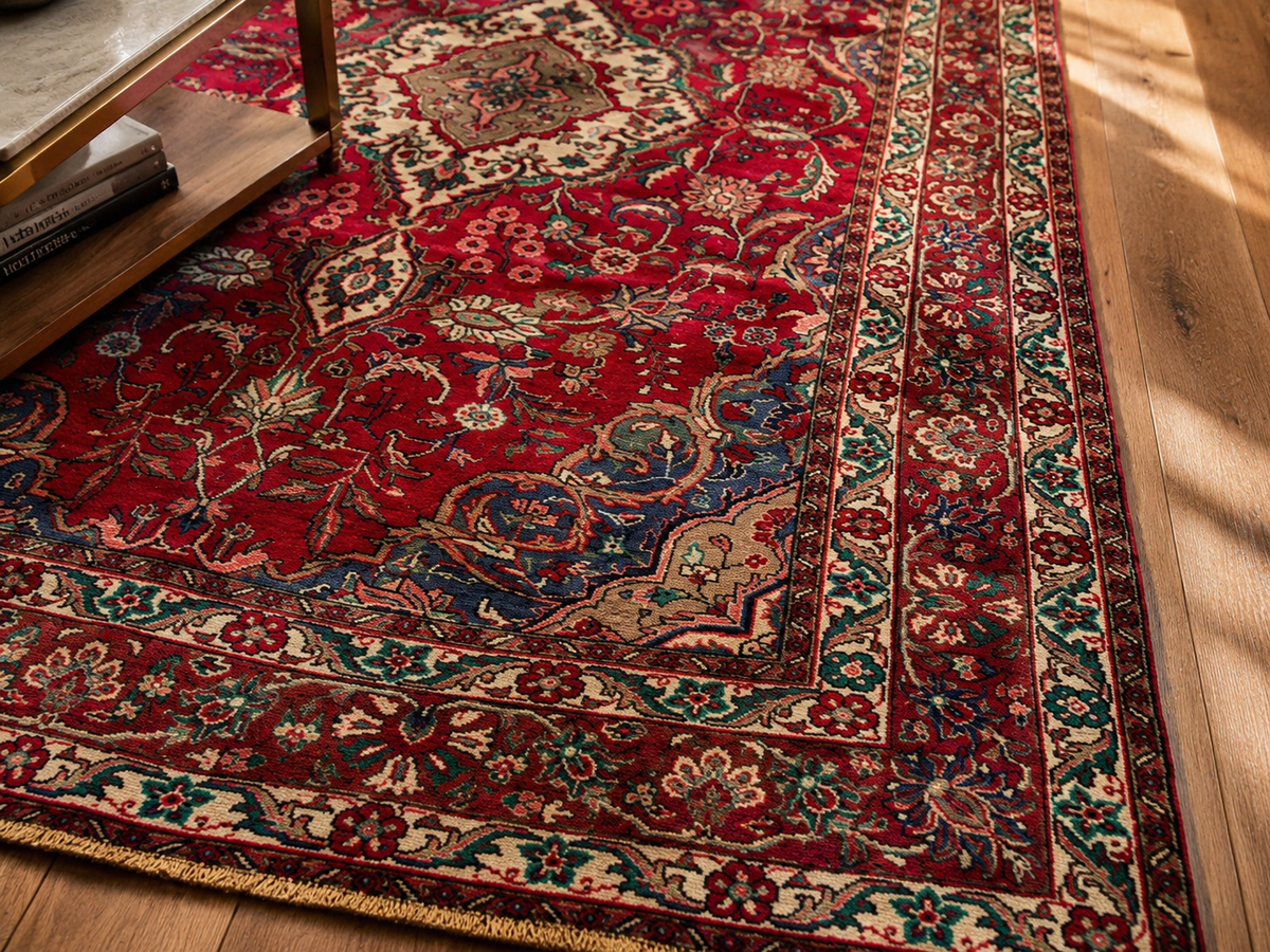 Handgeweven Perzisch wollen vloerkleed 213x305 cm wool texture and pattern detail