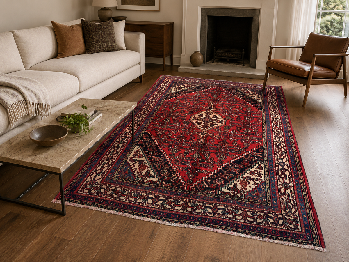 9'9" x 6'9" Handmade Persian Wool Rug styled in a room