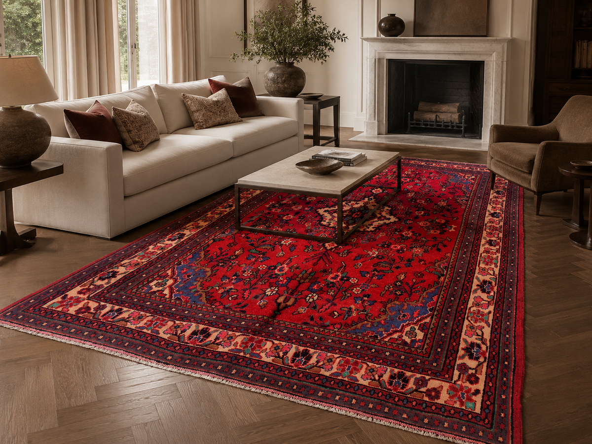 9'3" x 6'7" Handmade Persian Wool Rug styled in a room