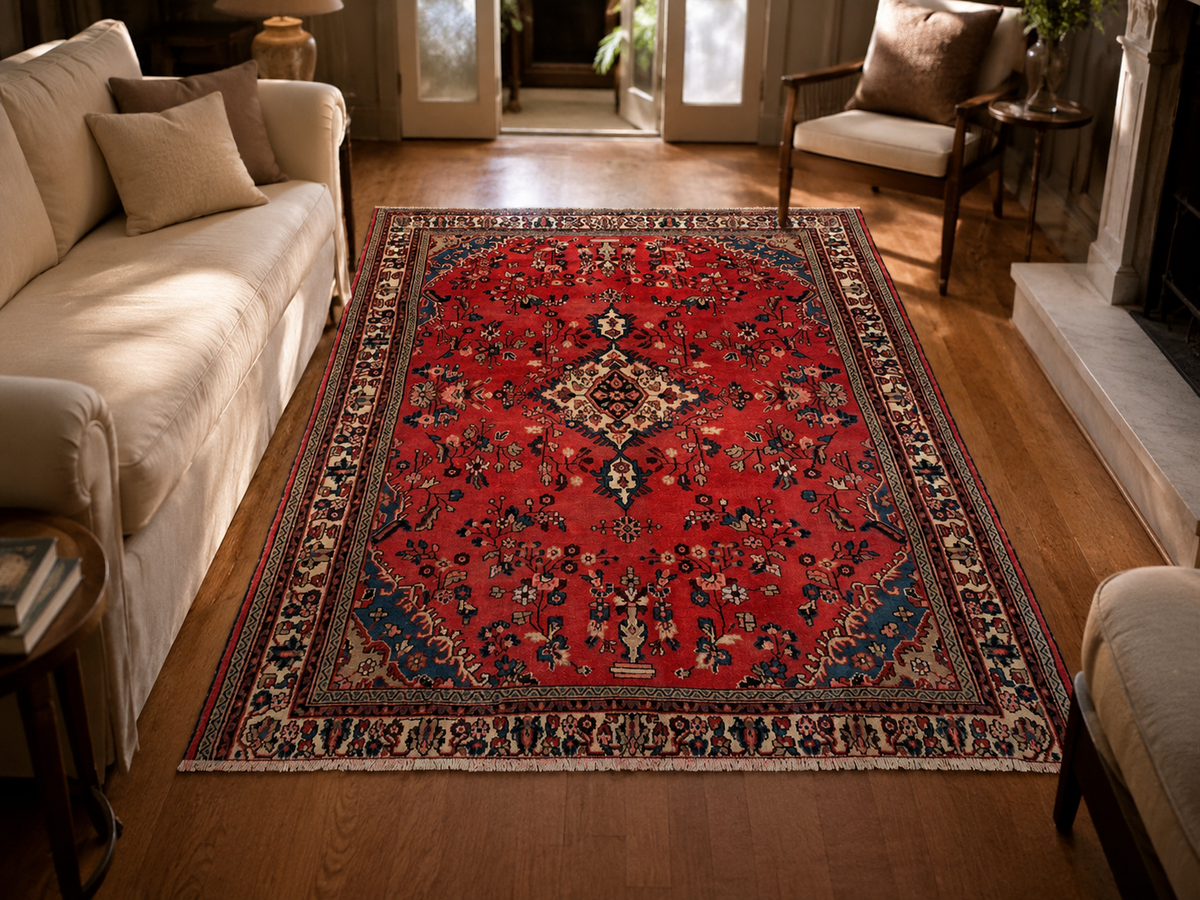 9'3" x 6'10" Handmade Persian Wool Rug room styling example