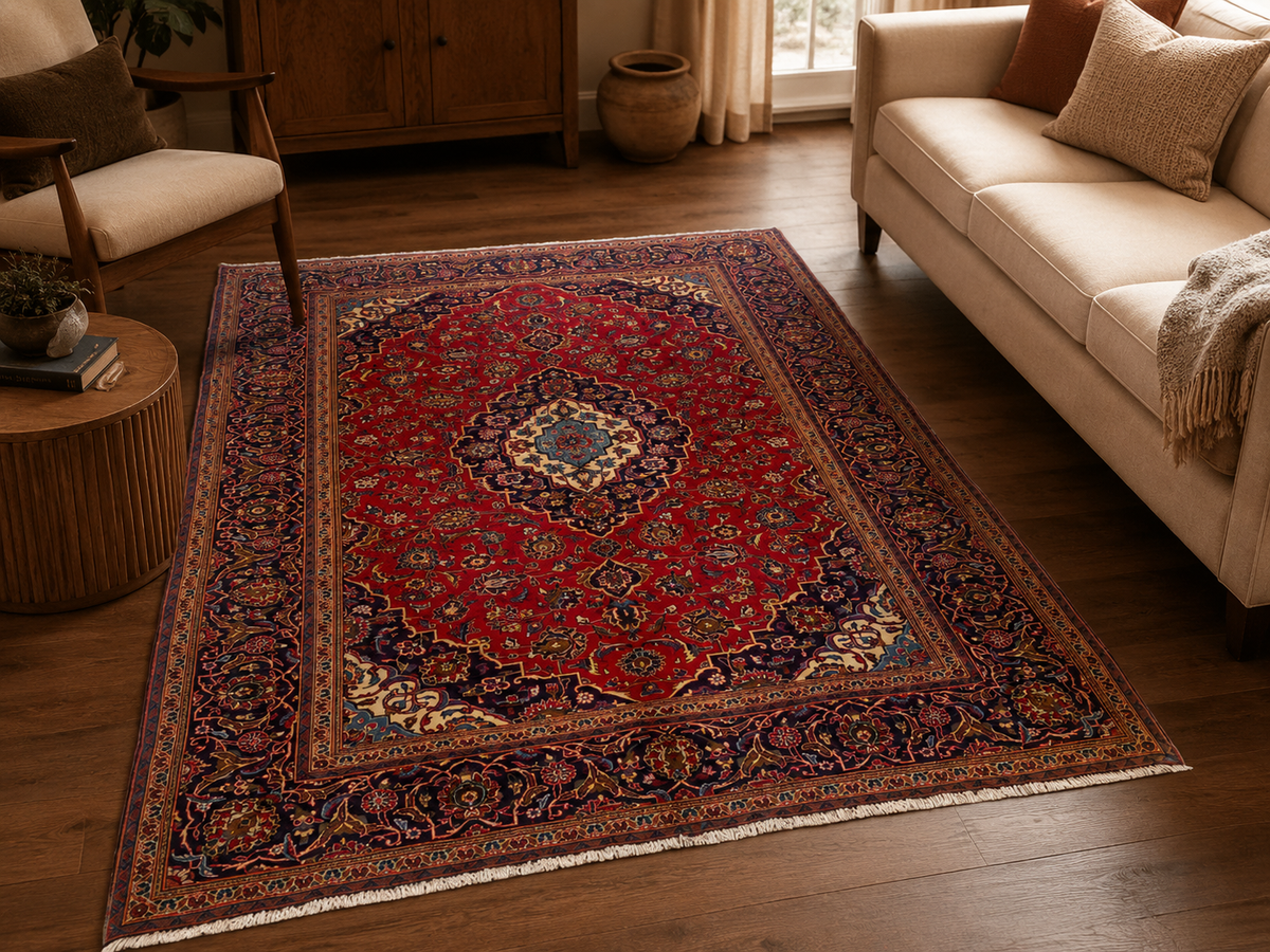 Handgemaakt Perzisch wollen vloerkleed 7x10 room styling example