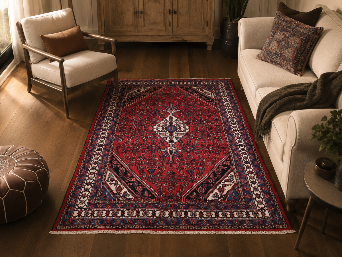 Handgemaakt Perzisch wollen vloerkleed 7x10 room styling example