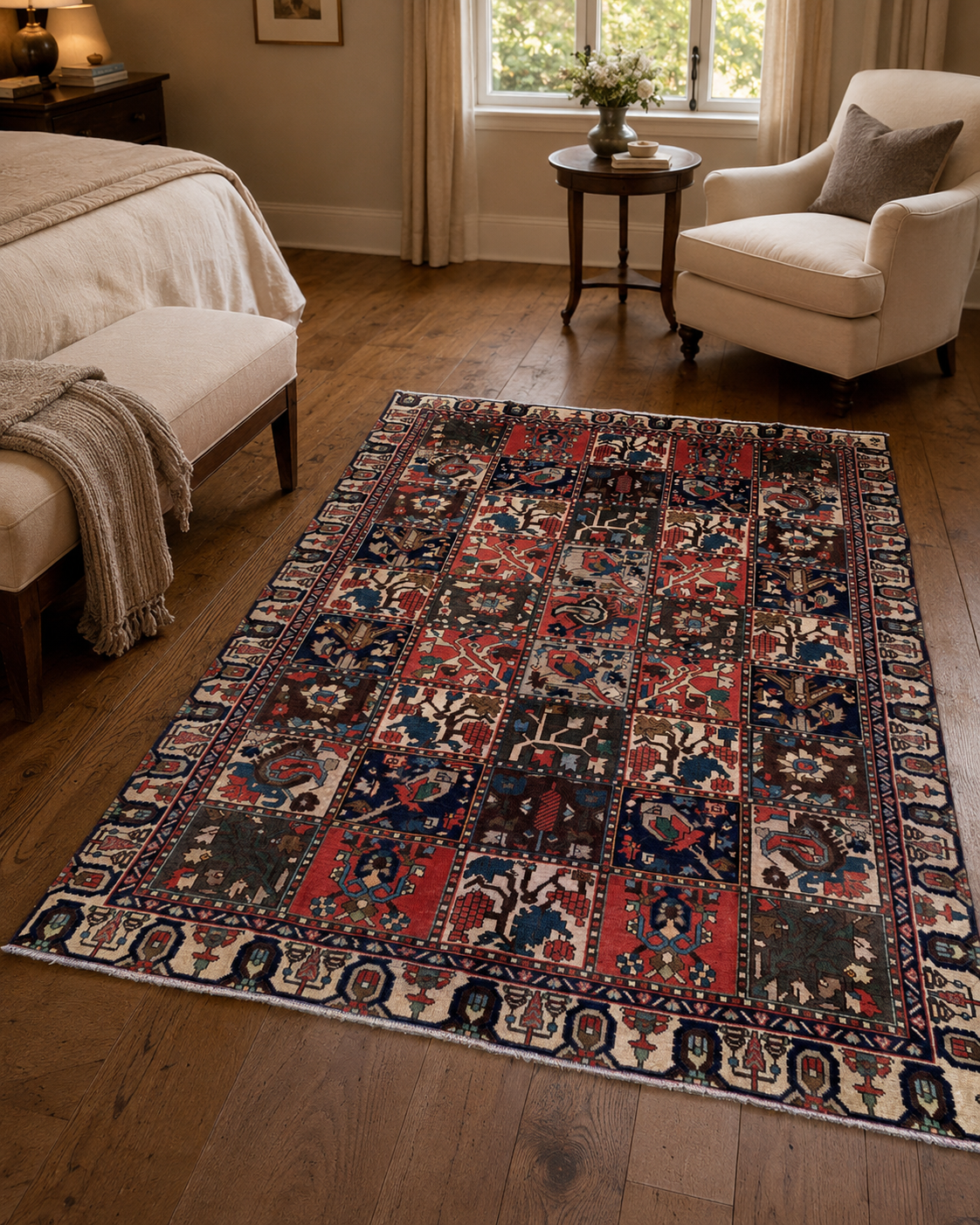 Handgemaakt Perzisch wollen vloerkleed 7x10 room styling example