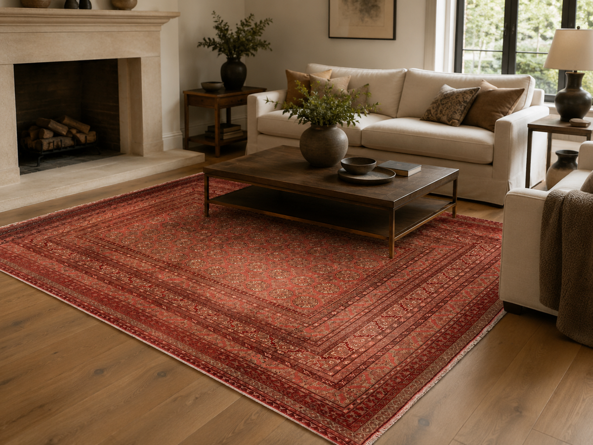 8'10" x 6'5" Handmade Persian Wool Rug styled in a room