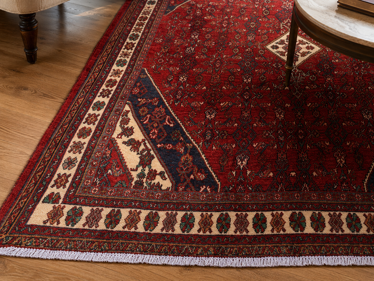 9'2" x 6'10" Handmade Persian Wool Rug wool texture and pattern detail