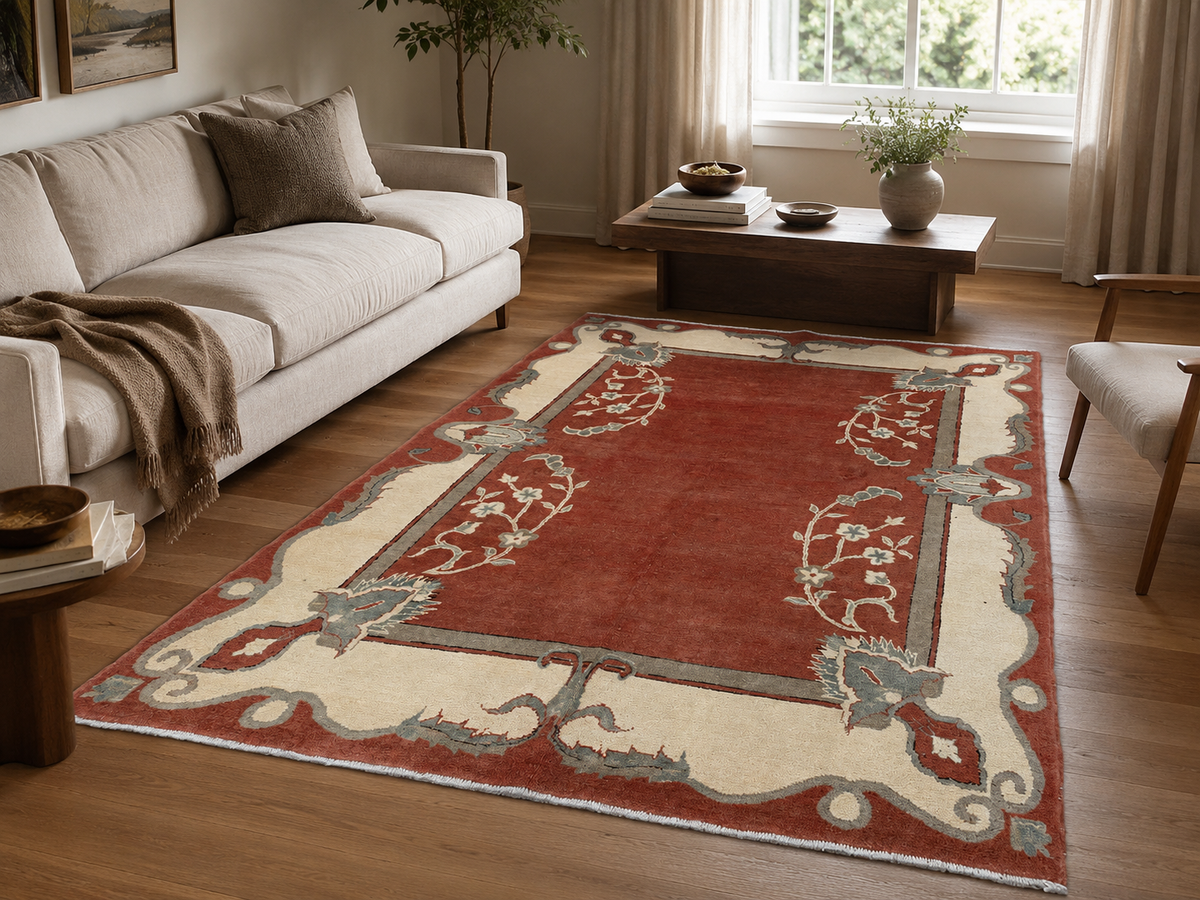 Handgemaakt Perzisch wollen vloerkleed 7x10 styled in a room